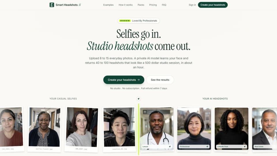 Screenshot of Smart Headshots AI