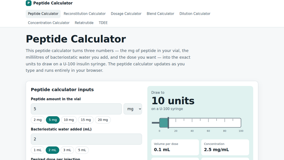 Screenshot of Peptide Calculator Pro