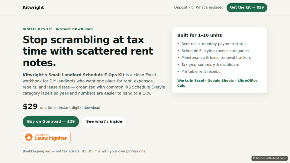 Screenshot of Landlord Schedule E Ops