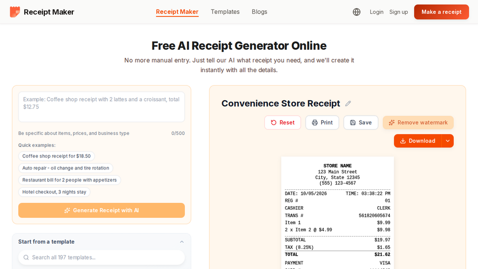 Screenshot of Free Receipt Maker