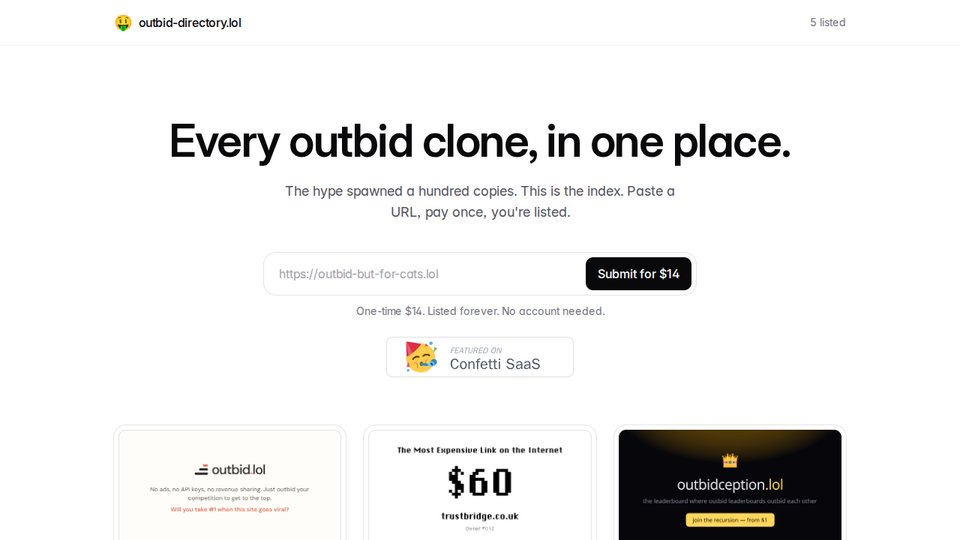 Screenshot of Outbid Directory