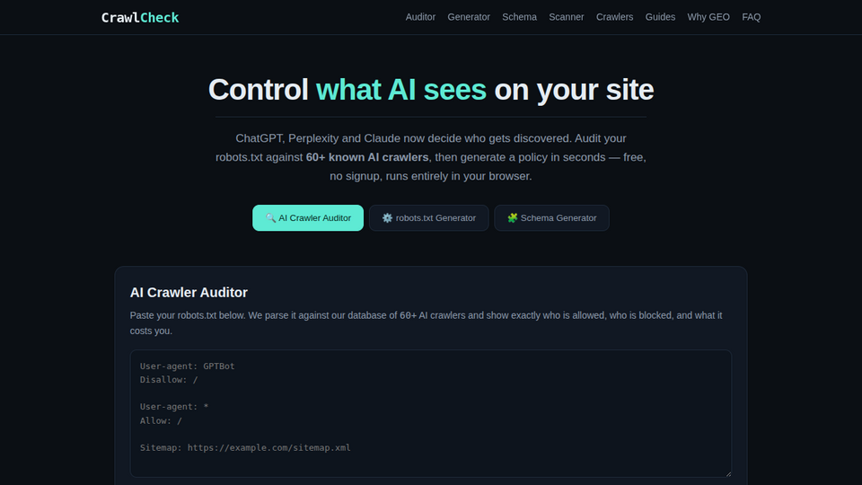 Screenshot of CrawlCheck