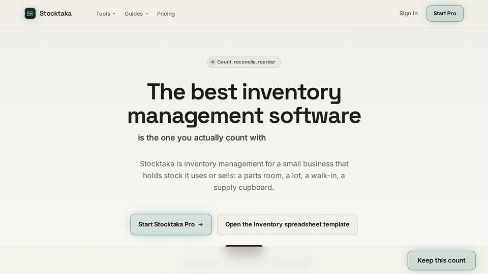 Screenshot of Stocktaka