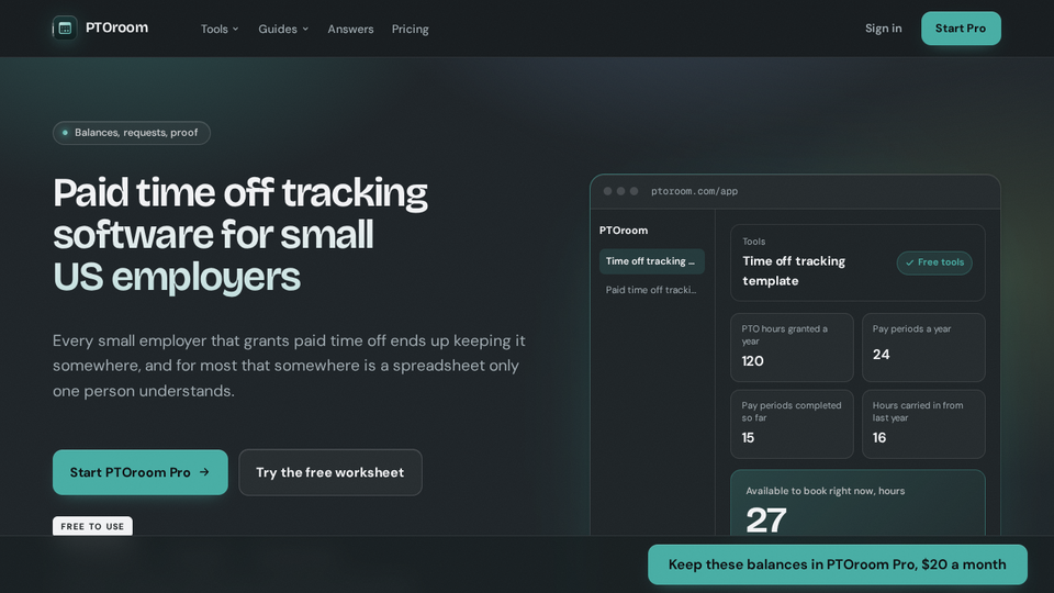 Screenshot of PTOroom
