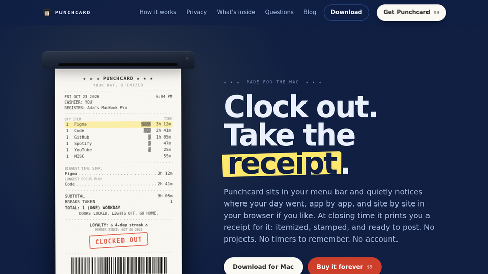 Screenshot of Punchcard