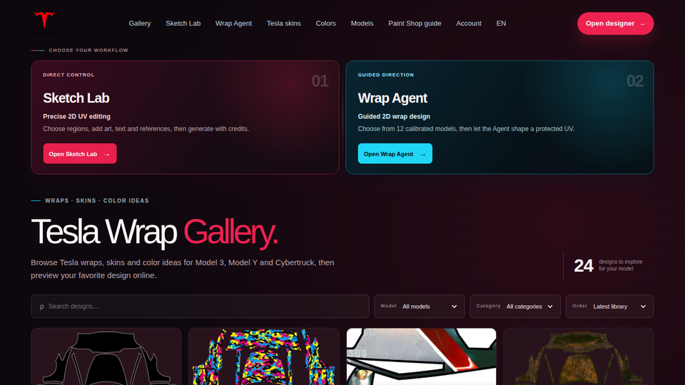 Screenshot of Tesla Wrap Gallery