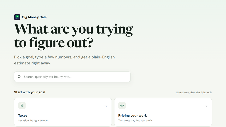 Screenshot of GigMoneyCalc