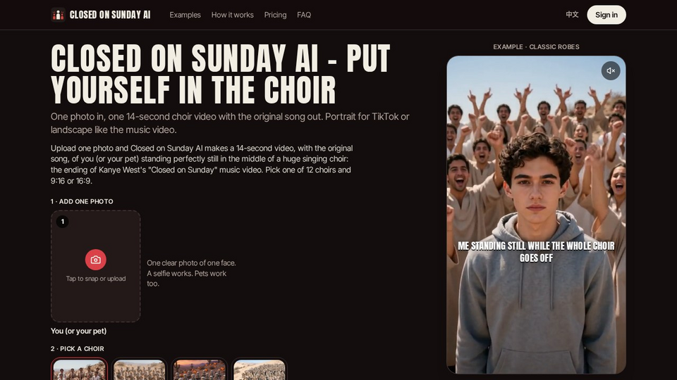 Screenshot of Closed on Sunday AI