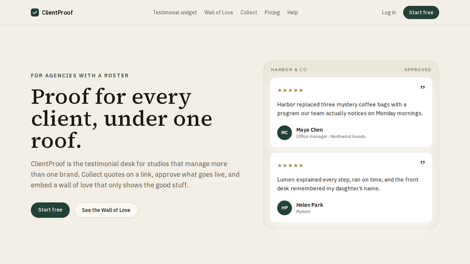 Screenshot of ClientProof