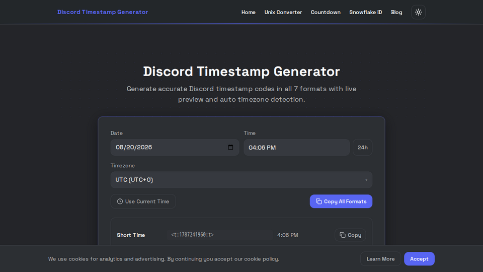 Screenshot of Discord Timestamp Genera