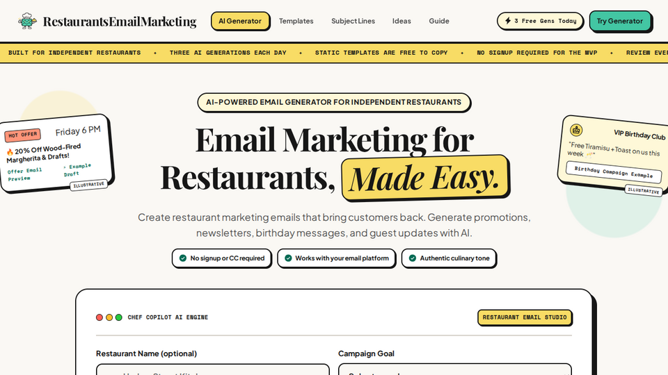 Screenshot of RestaurantsEmailMarketin