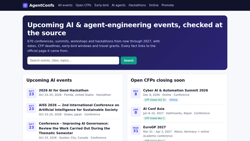 Screenshot of AgentConfs