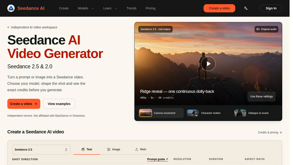 Screenshot of Seedance Ai Dev