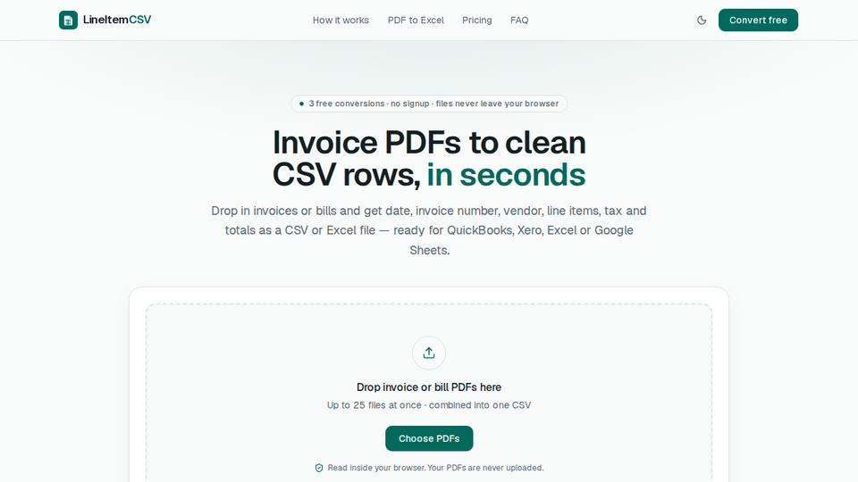 Screenshot of LineItemCSV