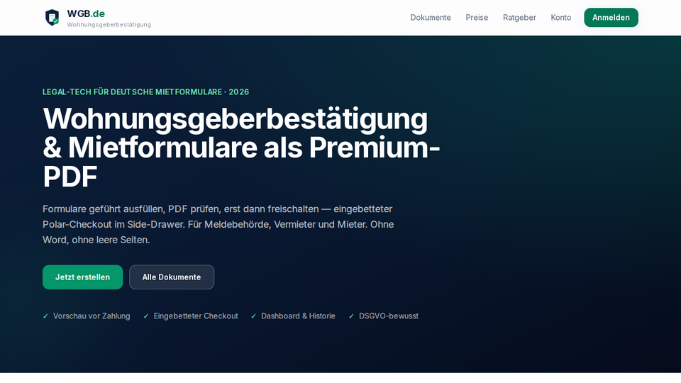 Screenshot of Wohnungsgeberbestätigung