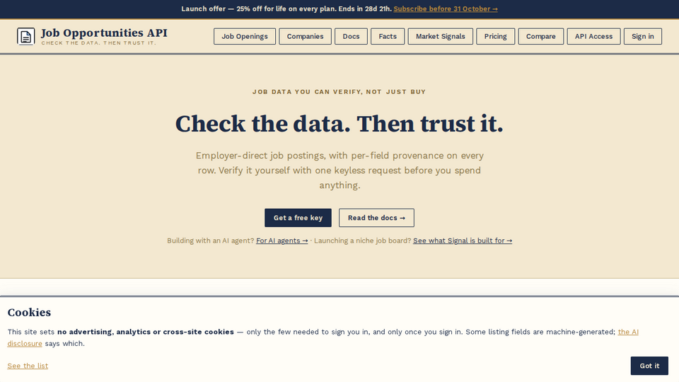 Screenshot of Job Opportunities API