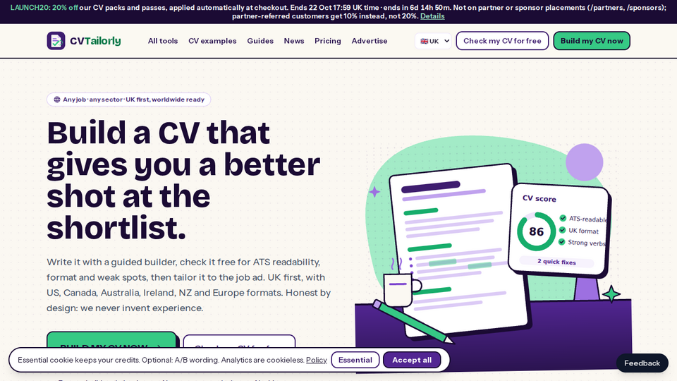 Screenshot of CVTailorly