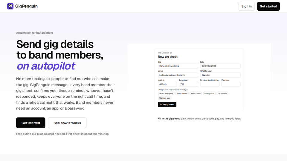 Screenshot of GigPenguin