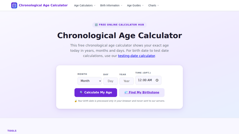 Screenshot of Chronological Age Calcul