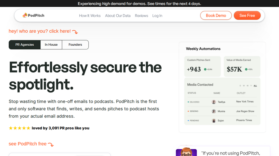 Screenshot of PodPitch