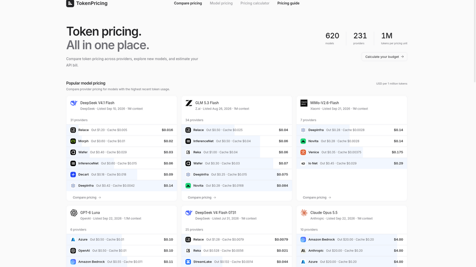 Screenshot of TokenPricing