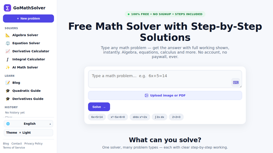 Screenshot of GoMathSolver