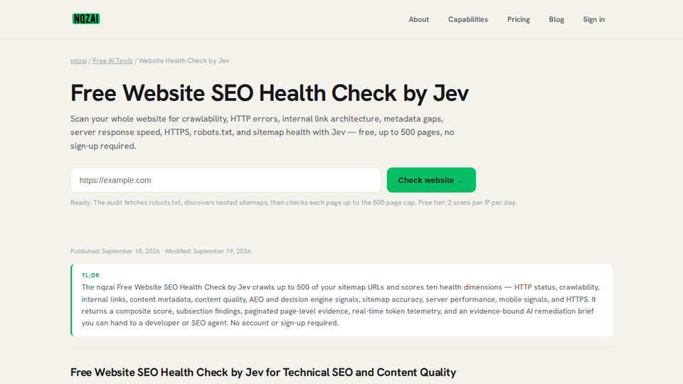 Screenshot of Free Website SEO Health