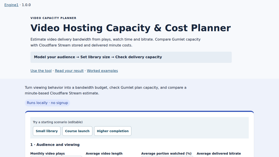 Screenshot of Video Delivery Budget
