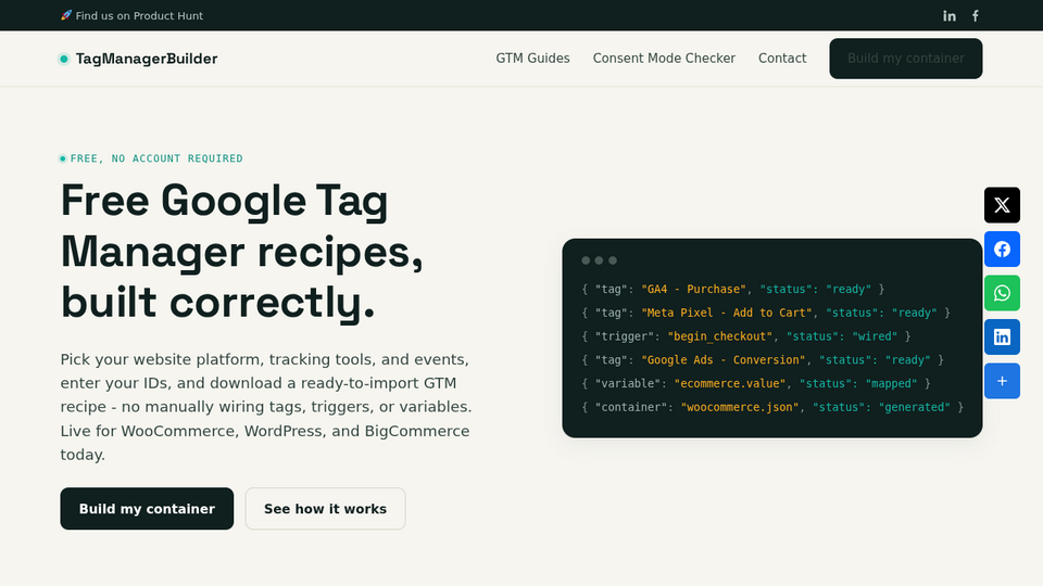 Screenshot of TagManagerBuilder