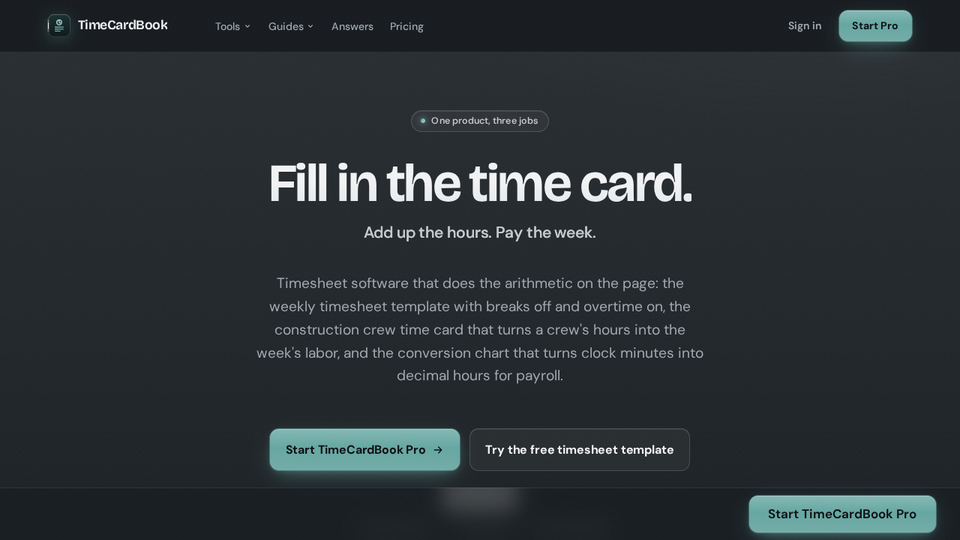 Screenshot of TimeCardBook