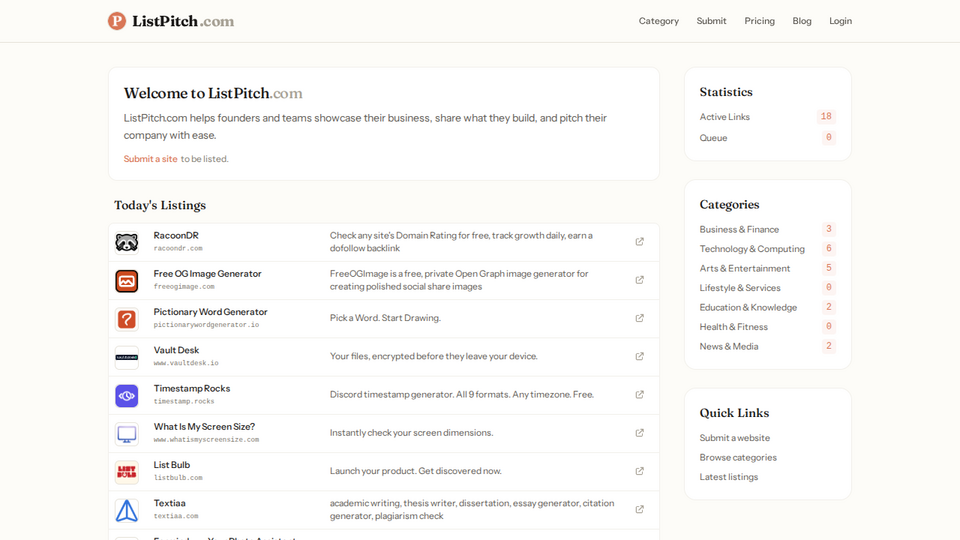 Screenshot of ListPitch