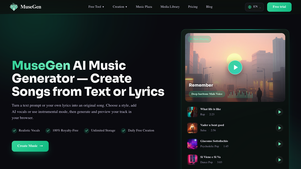 Screenshot of MuseGen