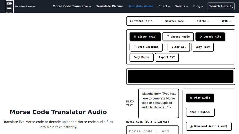 Screenshot of Morse Code Audio