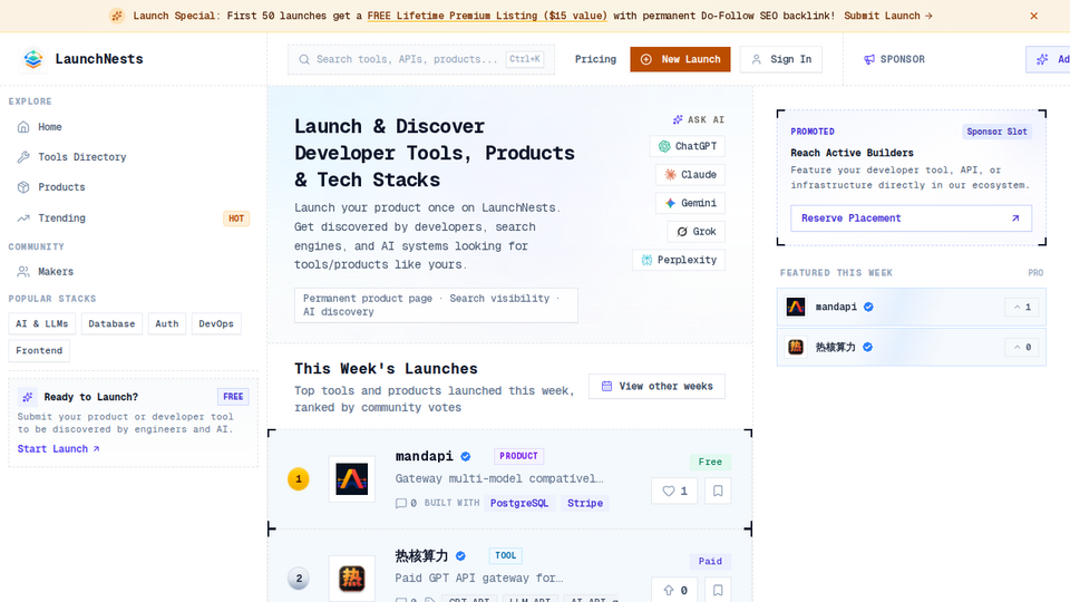 Screenshot of LaunchNests