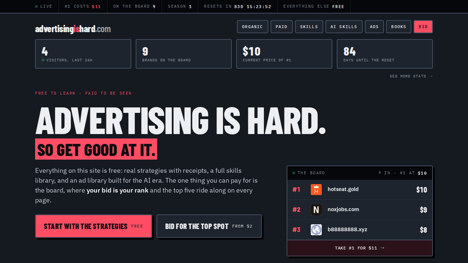 Screenshot of Advertising Is Hard