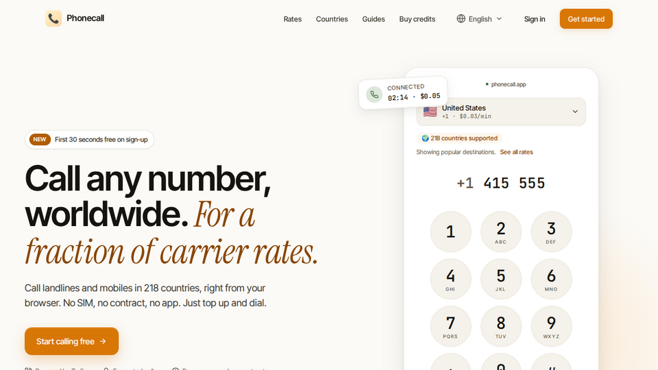 Screenshot of Phonecall