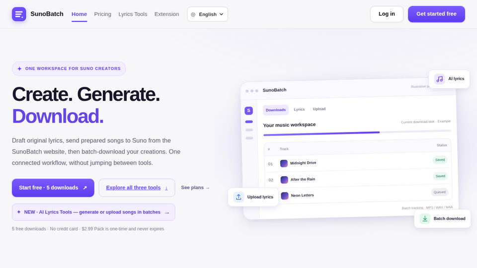 Screenshot of SunoBatch