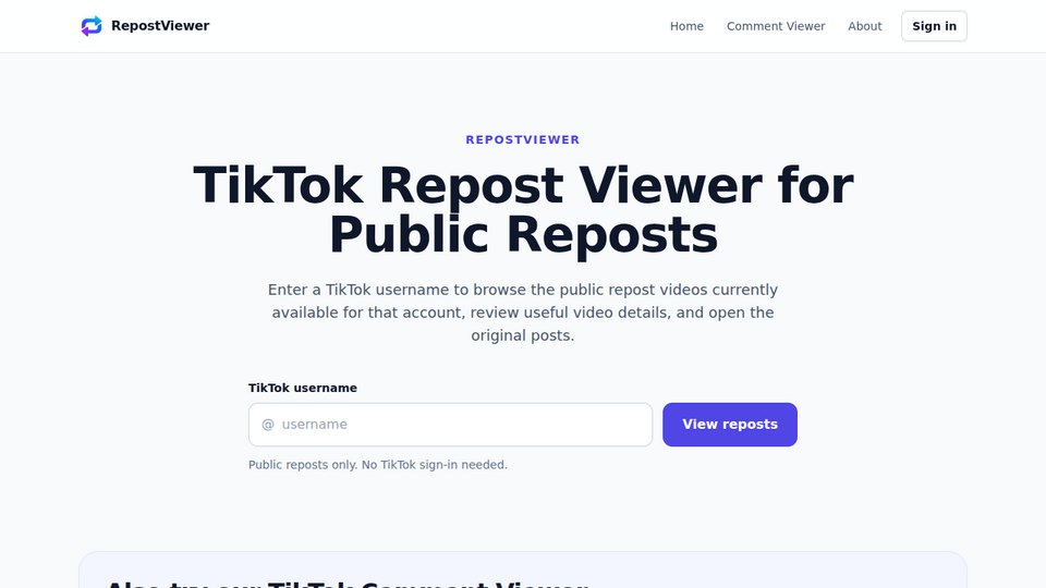Screenshot of RepostViewer