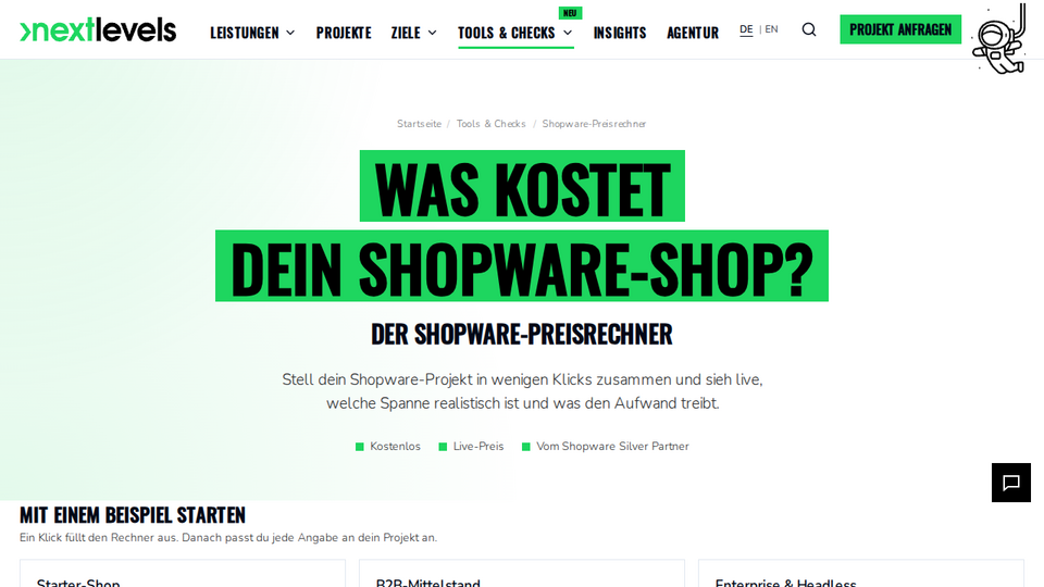 Screenshot of Shopware-Preisrechner