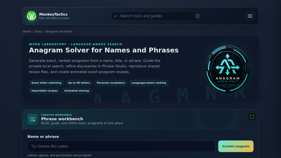 Screenshot of Anagram Architect