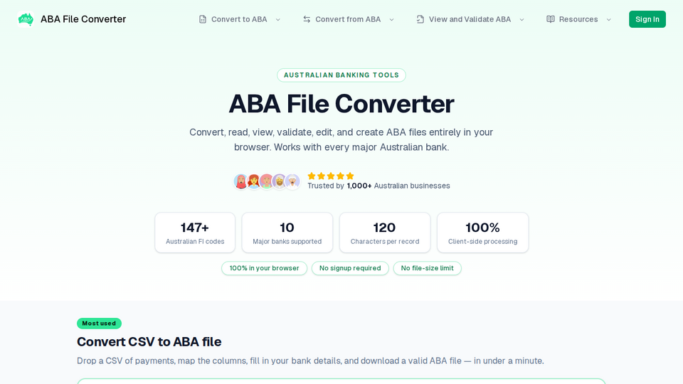 Screenshot of ABA File Converter