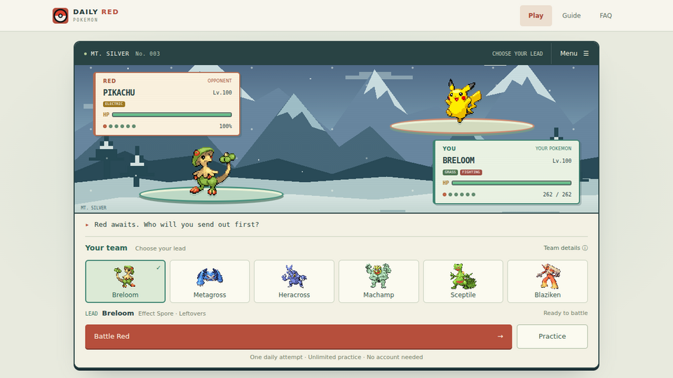Screenshot of Daily Red Pokemon