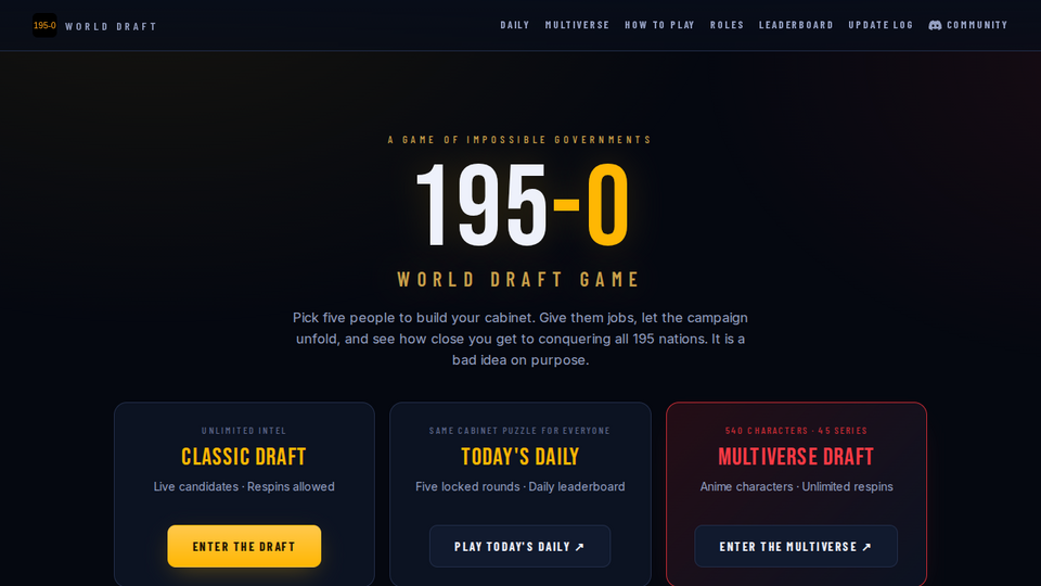 Screenshot of 195-0 World Draft Game