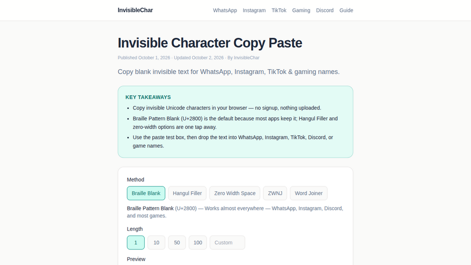 Screenshot of InvisibleChar