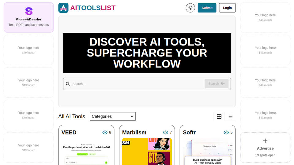 Screenshot of AIToolsList