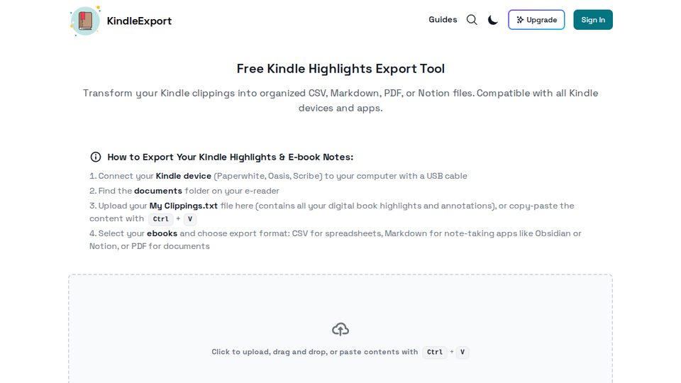 Screenshot of Kindle Clipping Export