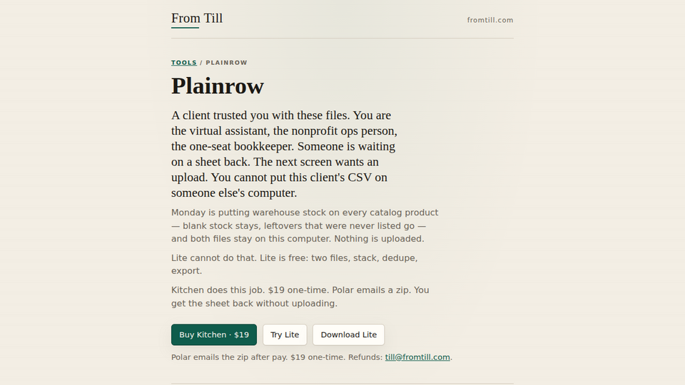 Screenshot of Plainrow