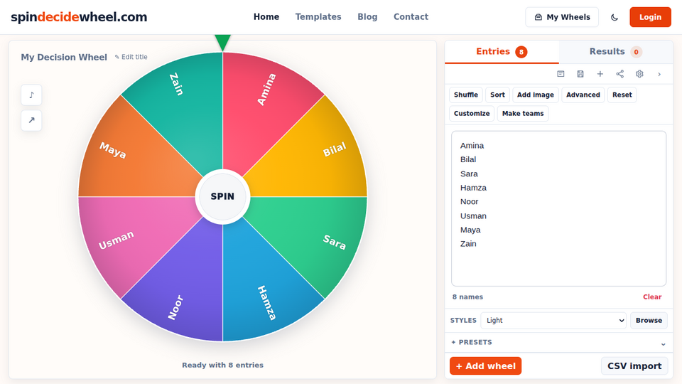 Screenshot of SpinDecideWheel