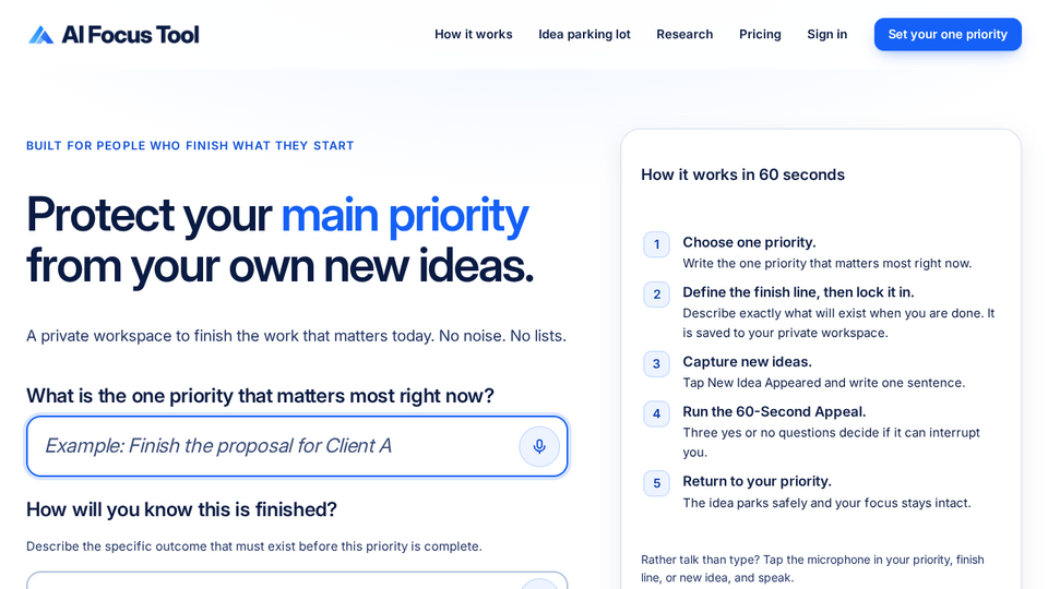 Screenshot of AI Focus Tool