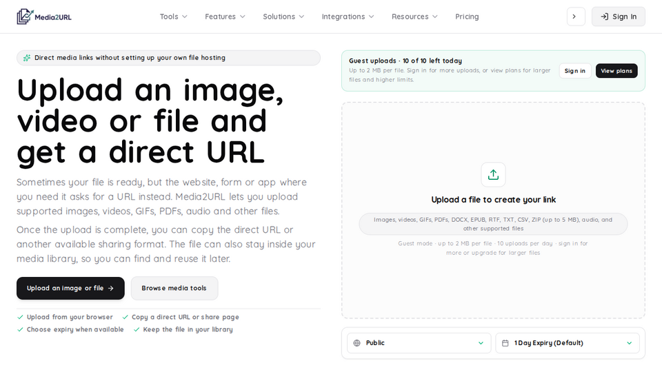 Screenshot of Media2URL